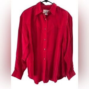 Red western longhorn button down long sleeve blouse